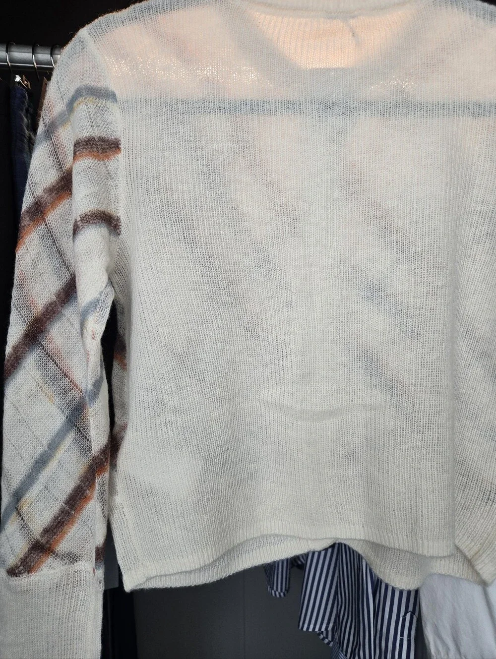 Free People Cream Plaid Cropped Cardigan with Brown and Gray Checks